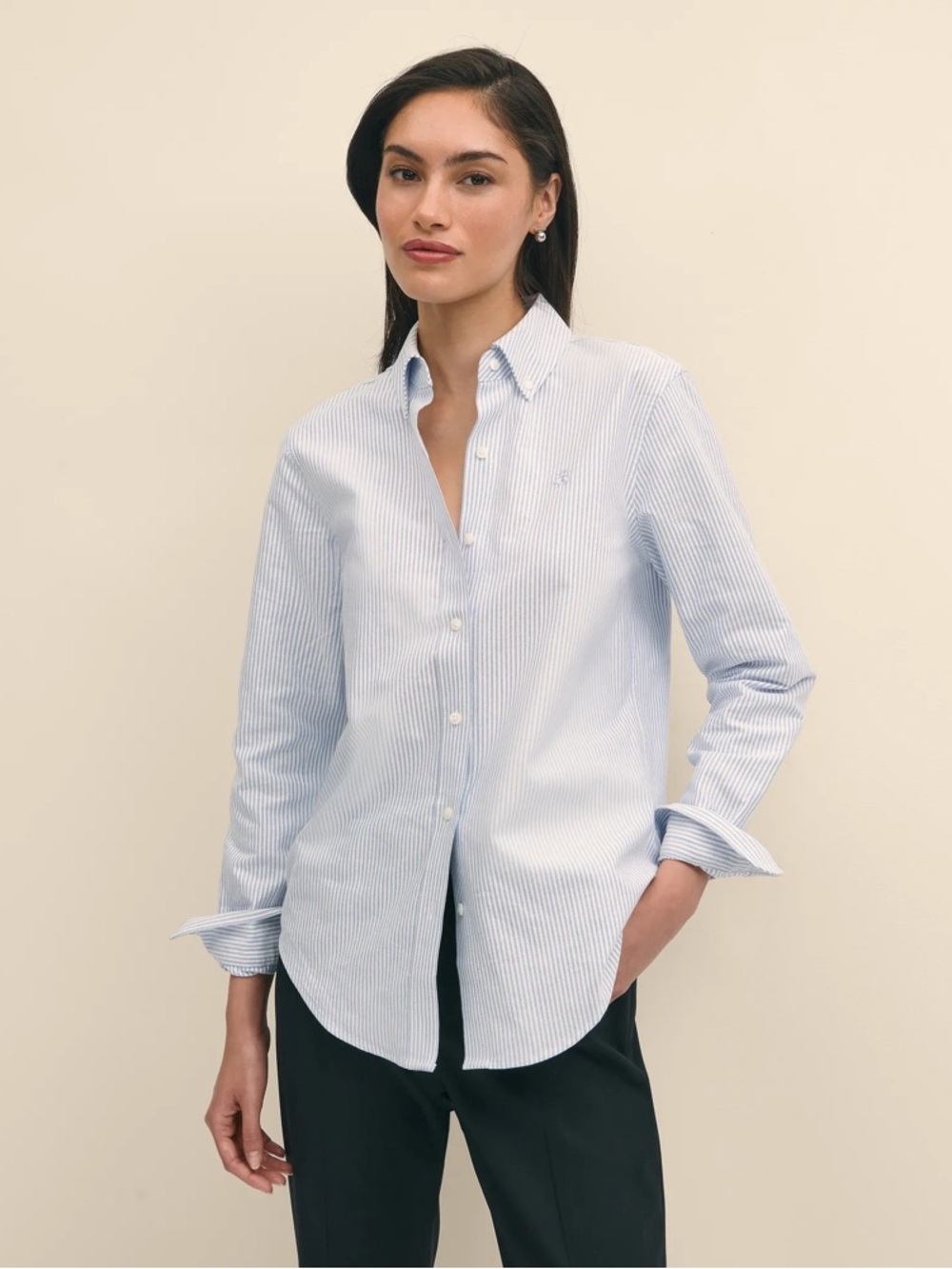 Brooks Brothers Light Blue & White Pinstripe Cotton Button-Down Shirt